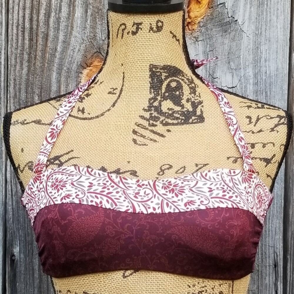 Bandeau Bikini Top Athleta Aqualuxe Batik Size XS Maroon Stretch Convertible EUC